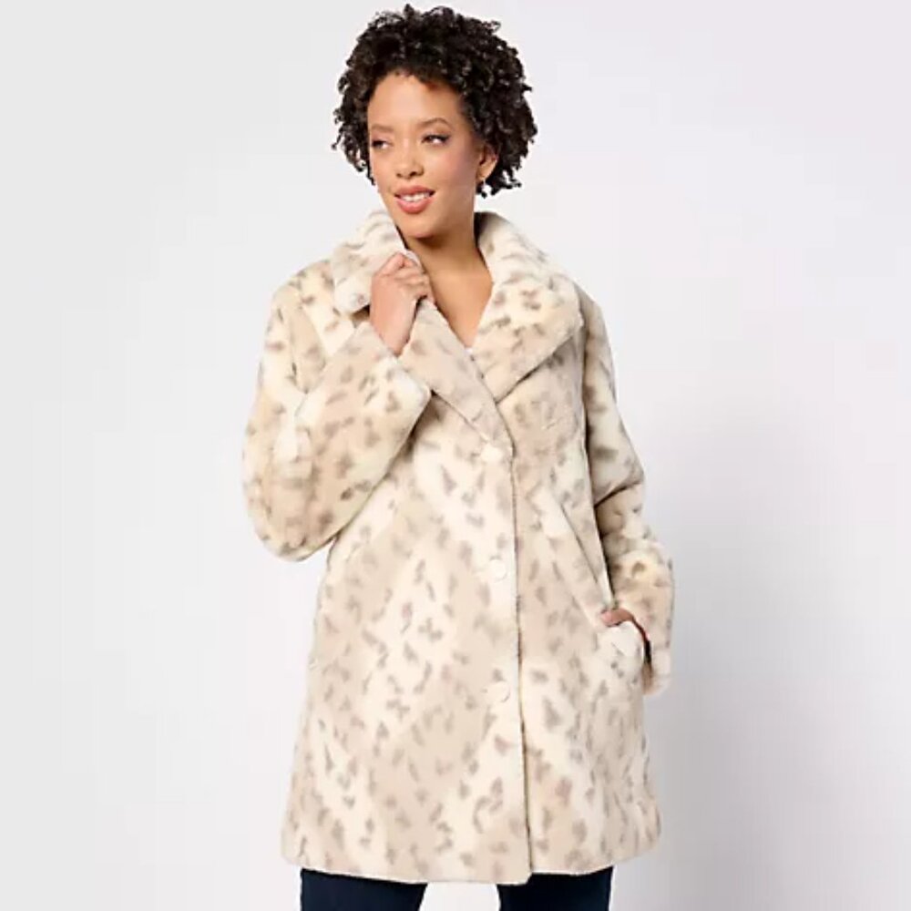Dennis Basso Cream Leopard Print Coat
